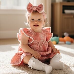 Rachel Zoe Baby Sundress with Bow, Headband and Socks- Size 12 Months